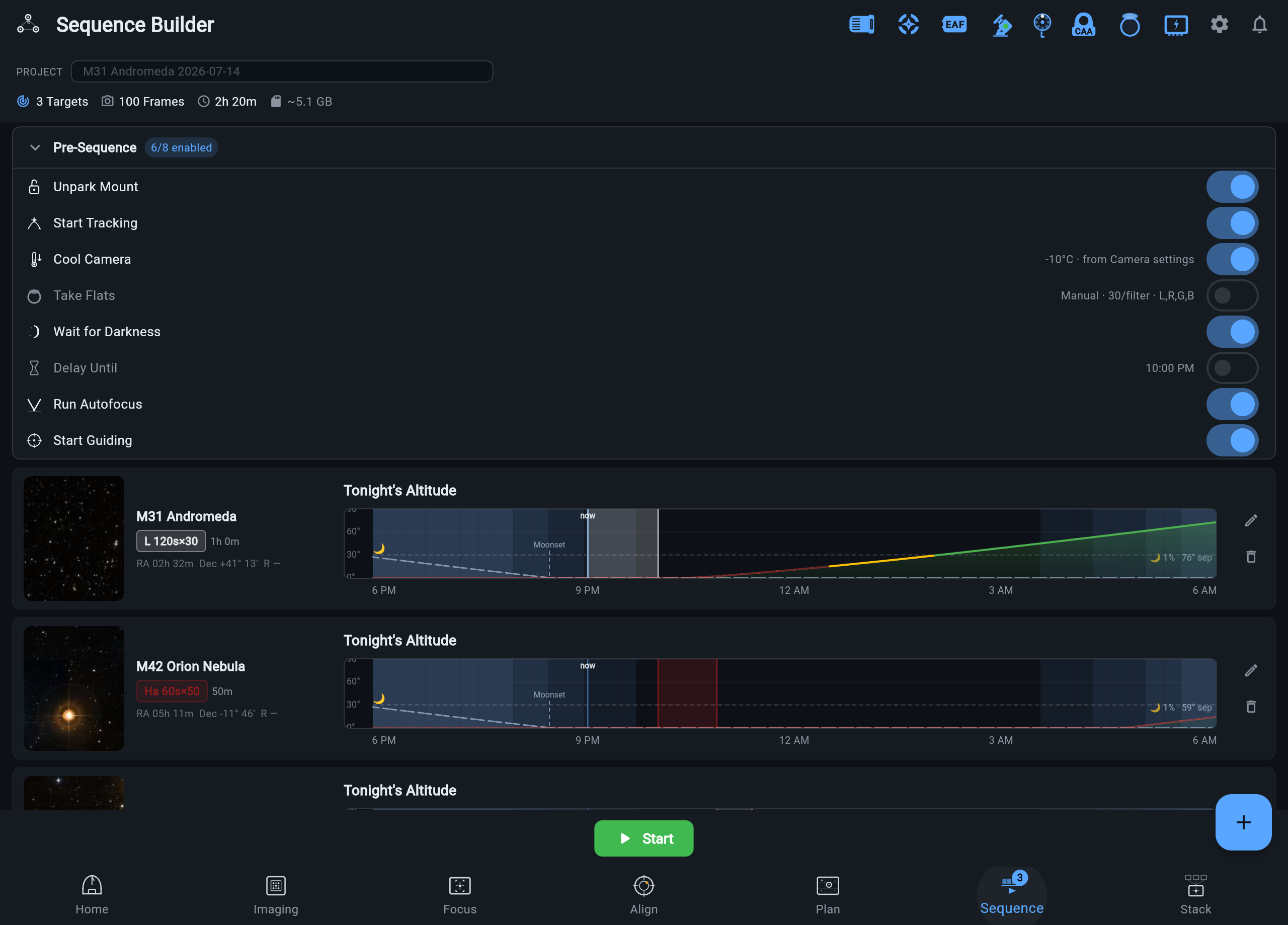 ARIS sequencing screen with target list and filter configuration